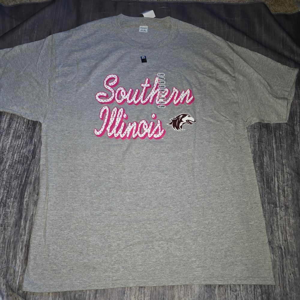 Hanes Southern Illinois Salukis Graphic T-Shirt Gray Pink XL NEW